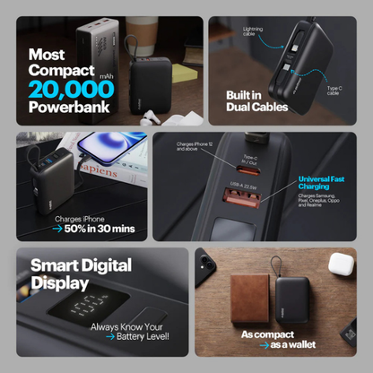 Maverick Mini 20,000mAh Powerbank with Built-in Cables